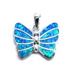 Sterling Silver and Blue Fire Opal Butterfly Pendant